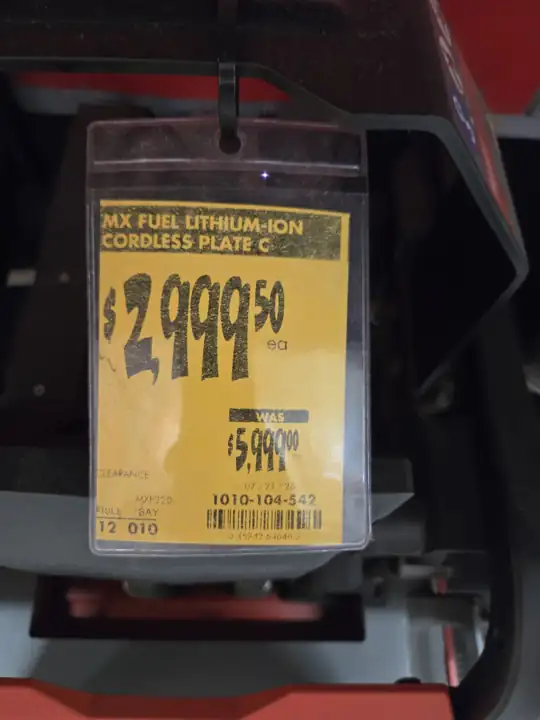 MX FUEL plate compactor marked down to $2,999.50