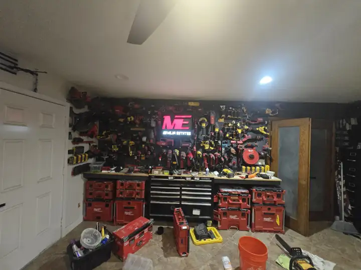 The finished ME wall, lit